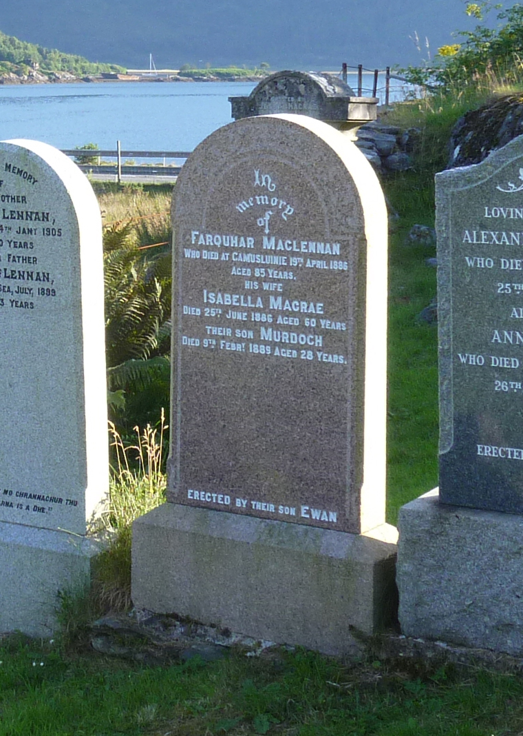 Photo of headstones/Farquhar MacLennan hdstn Clachan Duich d1886